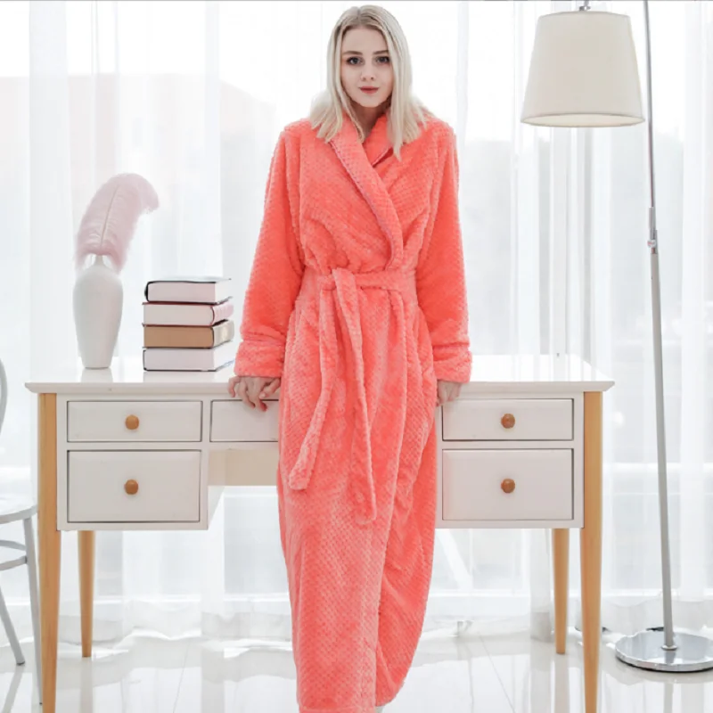 Extra Long Thermal Bathrobe for Men and Women, Jacquard Flannel, Hotel Robe, Sauna and Swimming Pool, Large Size, Premium