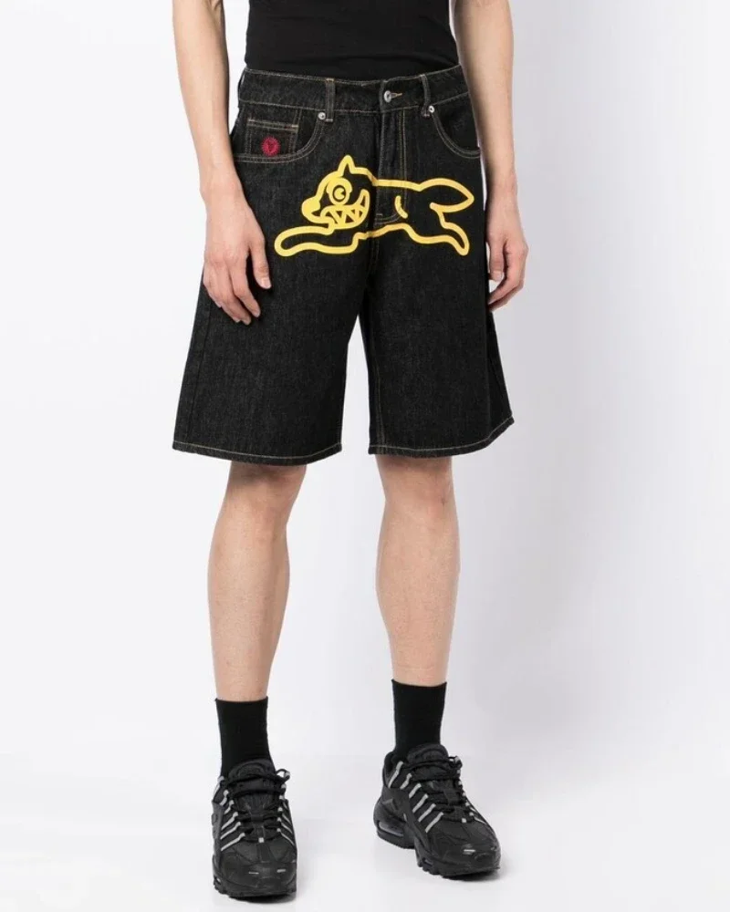 Y2K Harajuku denim shorts 2024 New printing streetwear hip hop Men's and women's styles Gothic casual loose denim shorts