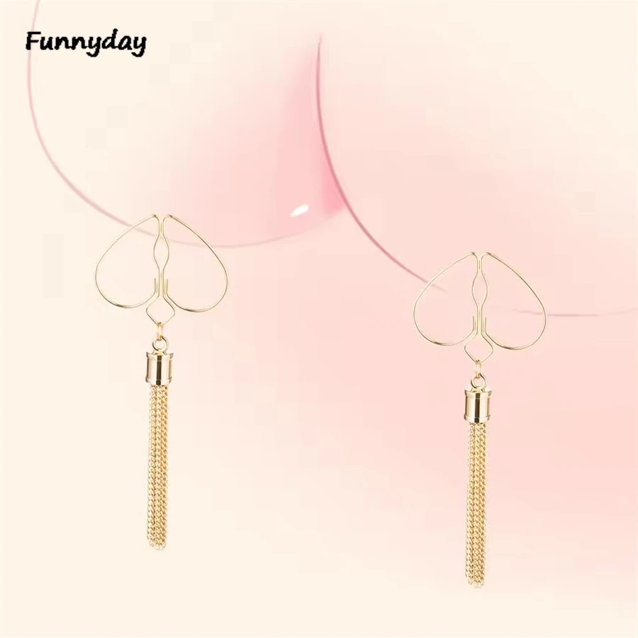 الذهبي القلب الخوخ على شكل مقاطع الحلمة المعدنية مع شرابات الزخرفية كما غير ثقب مجوهرات للجسم للإناث اللعوب الجنس لعب