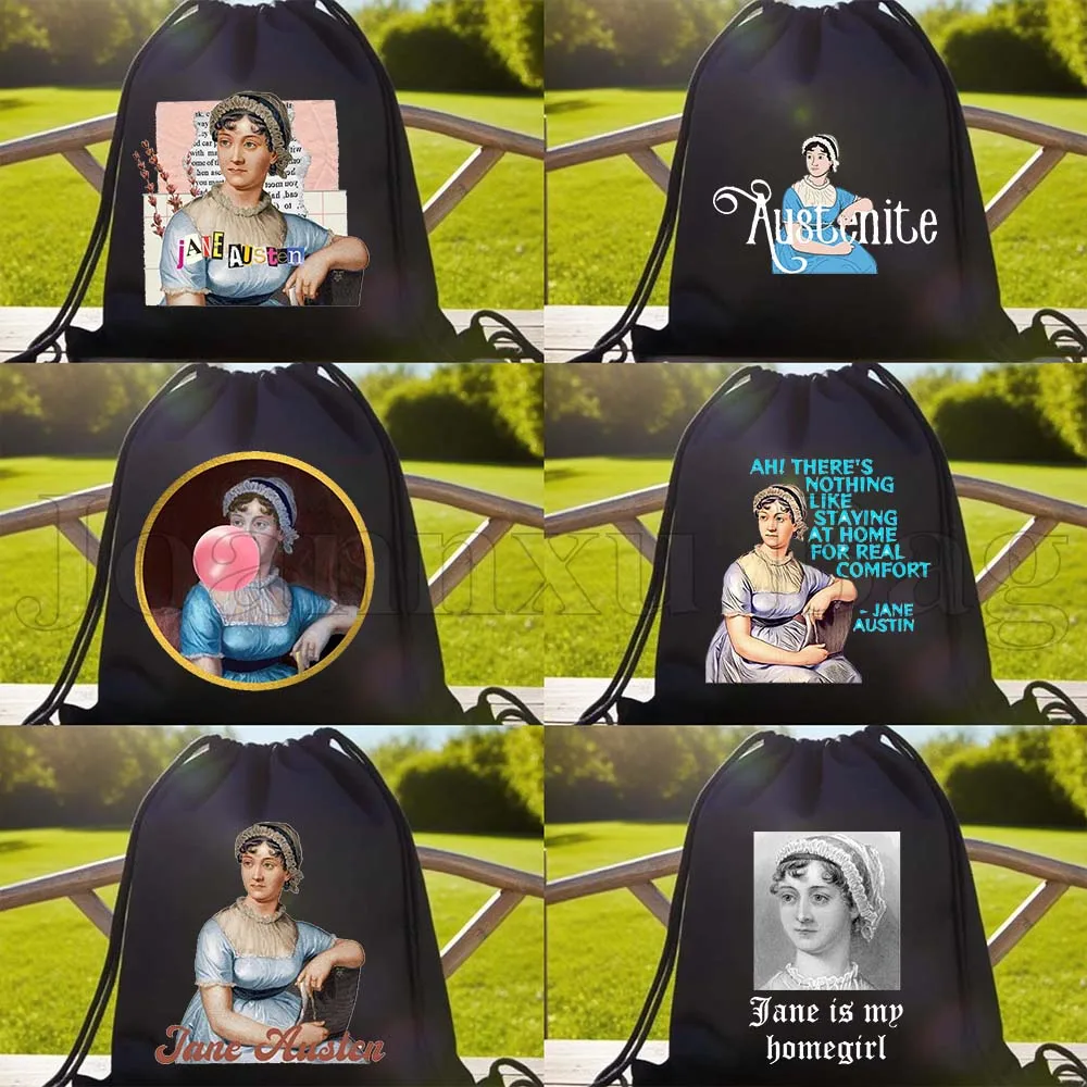 

Хлопковый рюкзак-мешок на шнурке с цитатами из романов Джейн Остин: «Ощущения и чувства», «Гордость и предубеждение». Милый подарок. Спортивная сумка.