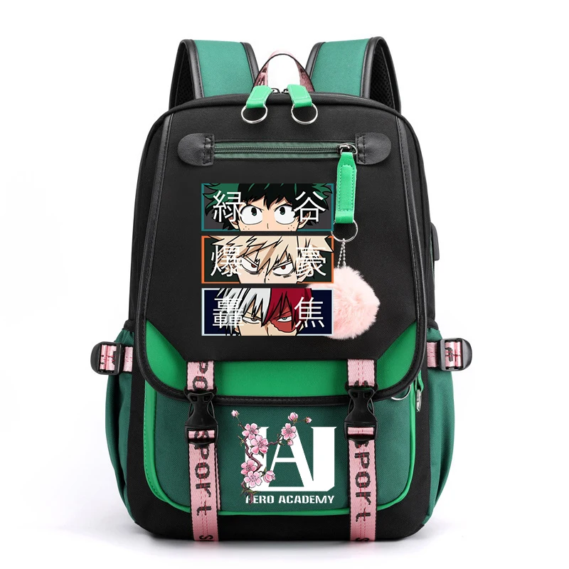 Plecak szkolny Anime My Hero Academia Todoroki Bakugou Deku kreskówka szkolni chłopcy dziewczynek plecak z portem Usb nastolatek plecak podróżny