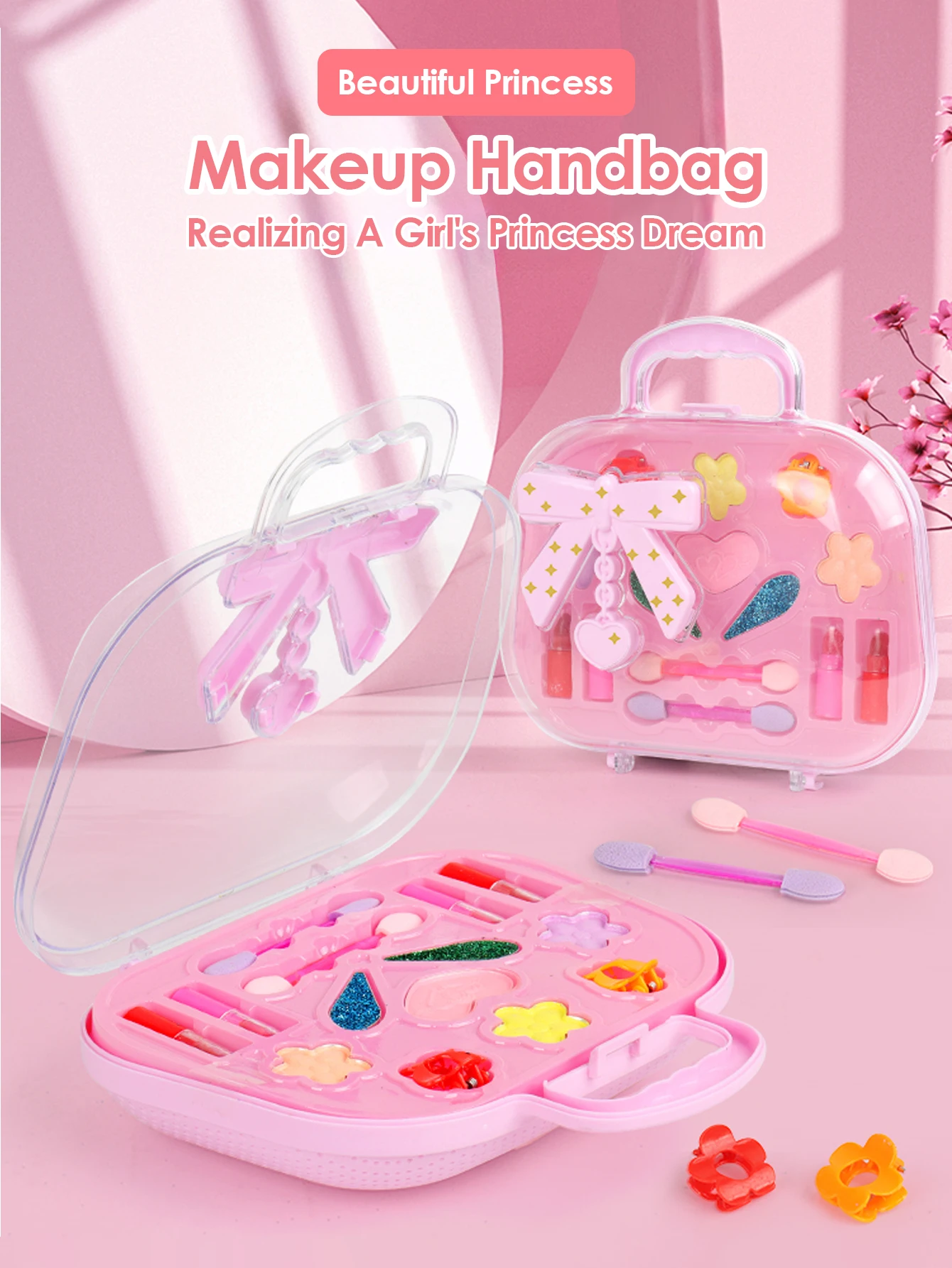 Make-uptas voor meisjes, make-upspeelgoed Prinses Wasbaar Fantasiespel Make-upset Speelgoed Kinderschoonheid Kleine handtasspeelgoed