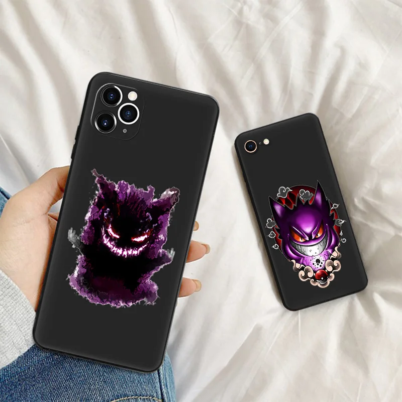 Silicone Soft Phone Case for iphone 16Plus 15 14 13 12 11 16 Pro Max Mini XR SE 7 8 Plus Cartoon Gengar Pokemon Black Back Cover