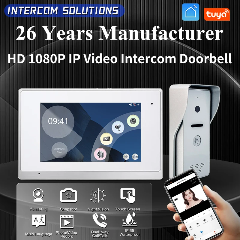 

1080P HD Tuya Smart WiFi Door Phone Door Bell 7 Inch TCP/IP Video Doorbell Camera Villa Apartment WiFi Video Intercom System