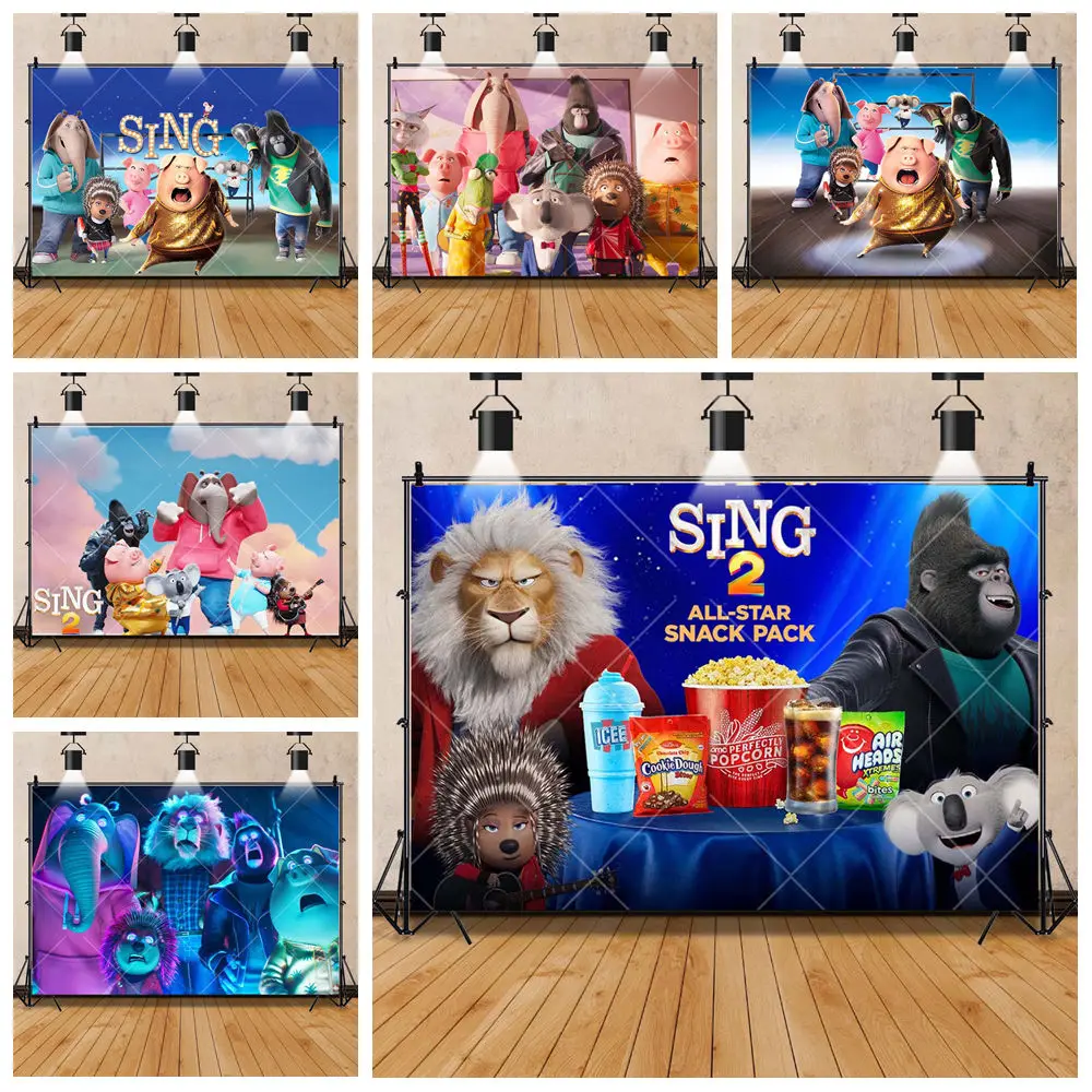 

Singing Movie 2 Theme Cartoon Animal Sing Competition Background Custom Kid's Happy Birthday Party Decoration Photography Banner