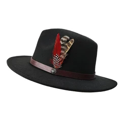 Moda męska czapka pasek z piór akcesoria Fedora Unisex Panama z szerokim rondem jazzowy kapelusz na przyjęcie do czapki na przyjęcie do czapki dżentelmena