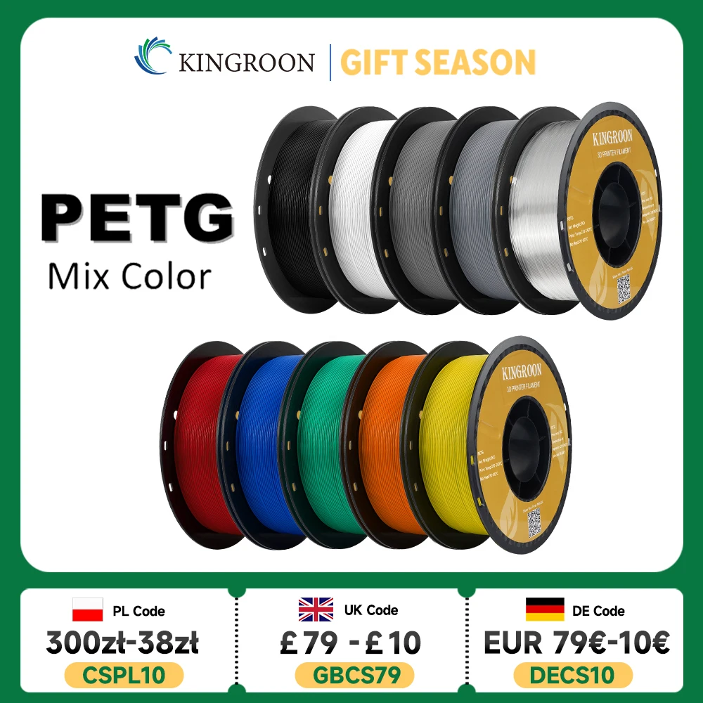 KINGROON PETG Filament d'imprimante 3D 1.75mm 5KG 10KG mélange de couleurs matériel d'impression 3D 1 kg/rouleau plastique petg pour imprimante 3d FDM