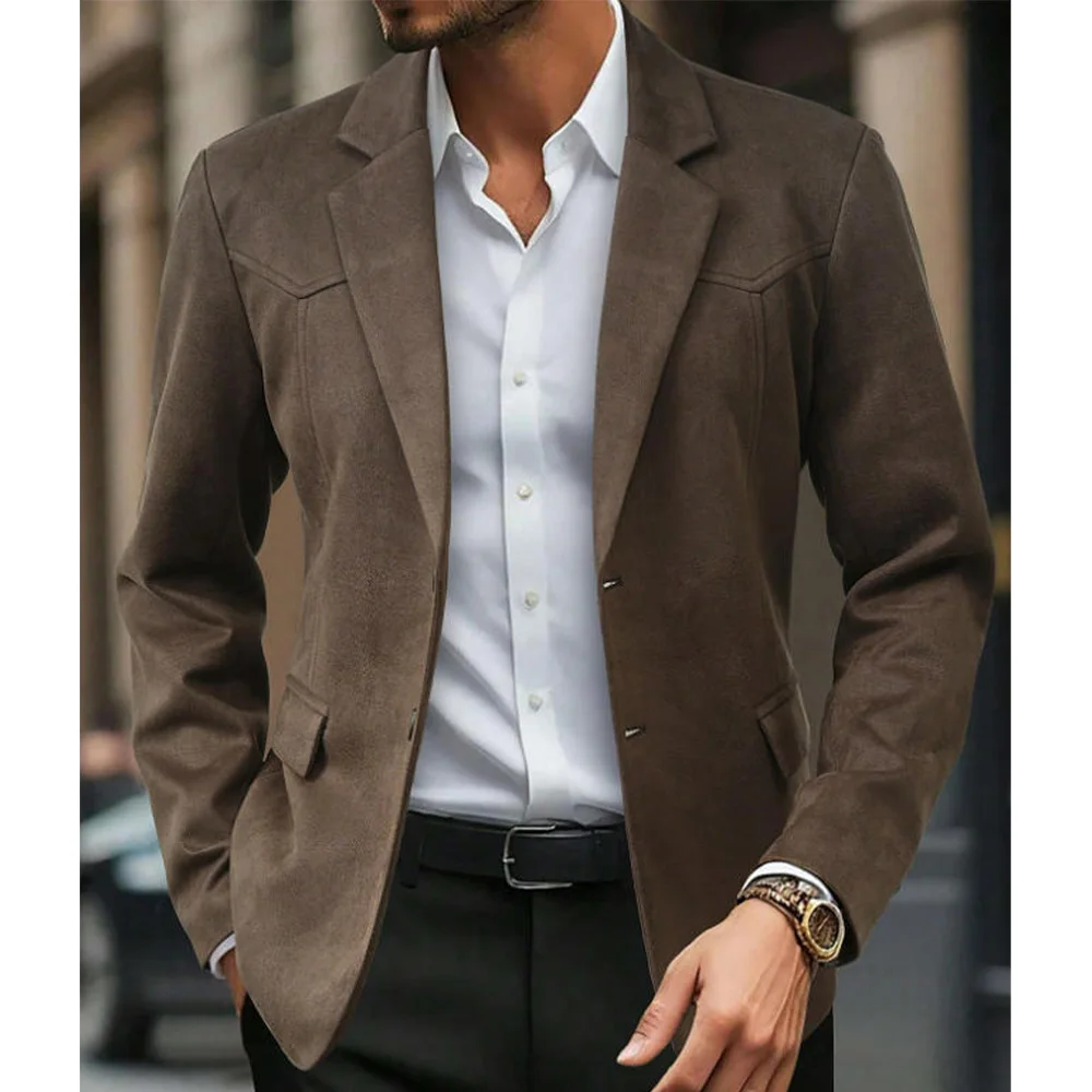 

Mens Suede Leather Blazer Single Breasted Notch Lapel Slim Fit Fashion Jacket Work Office Formal For Men Wedding Suit Jacket