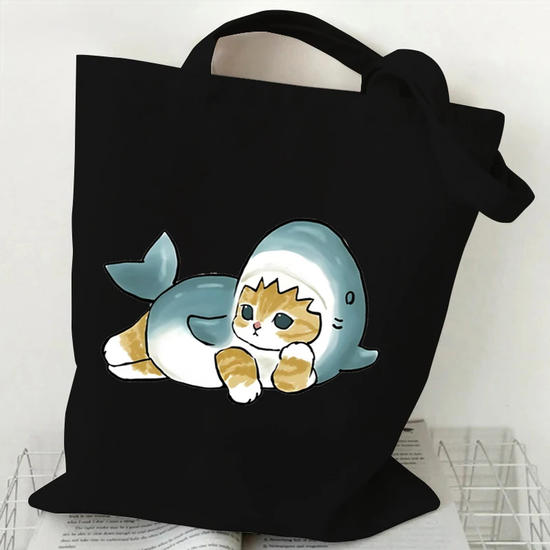 Shoulder Bag Anime Cartoon Cats Canvas Tote Bag Women Cute Kitten Series Shopping Bag Japanese Style Student Funny Cat Handbags