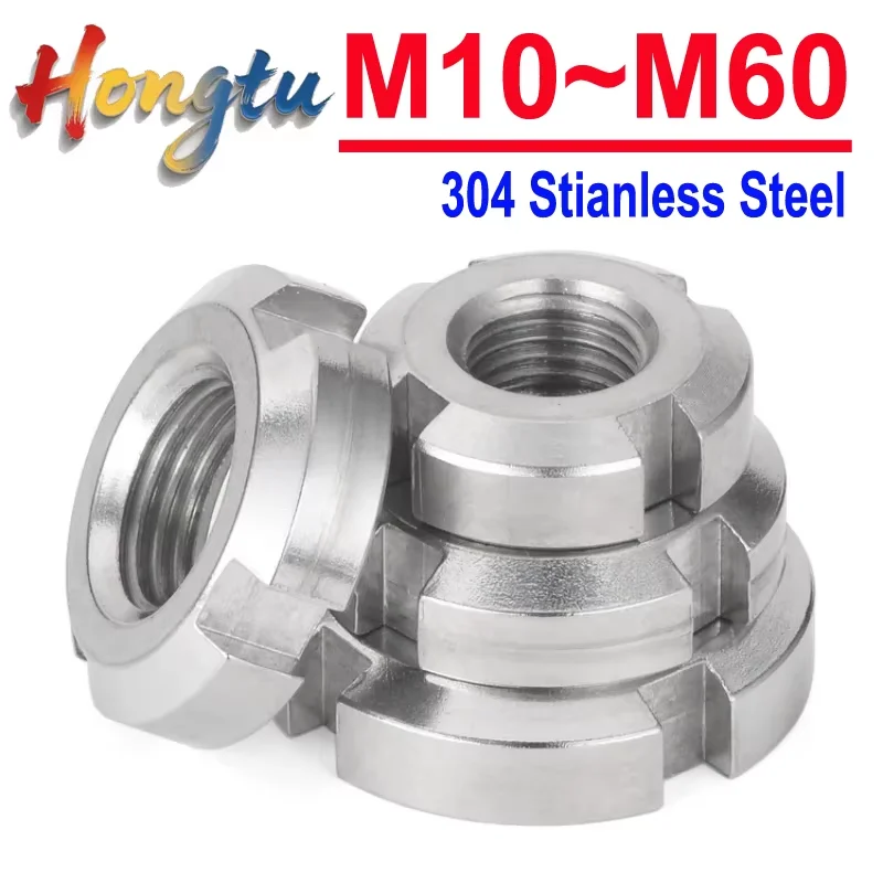 304 Stianless Steel Slotted Round Nut Four Slot Nuts Round Precision Locknut GB812 M10 M12 M14 M16 M18 M20 M22 M24 M25 M27~M60