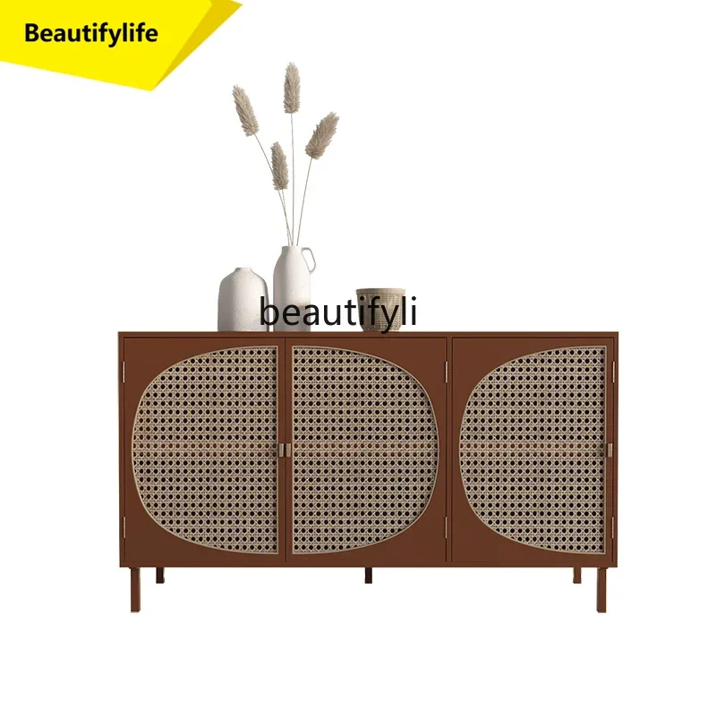 

X188Sili Style Sideboard Cabinet Solid Wood Rattan Woven Storage Cabinet B & B Living Room Entrance Entrance Cabinet