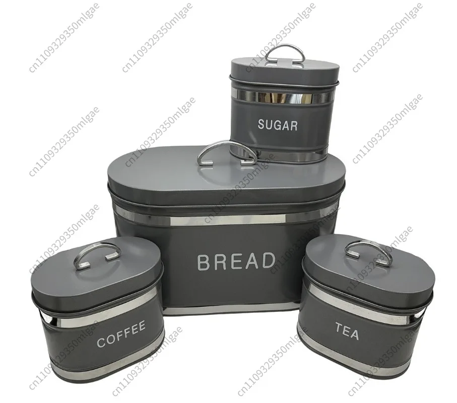 Household Food Grade Metal Bread Box Breathable Moisture Proof Storage Can Kitchen Organizer 4 Pieces Set