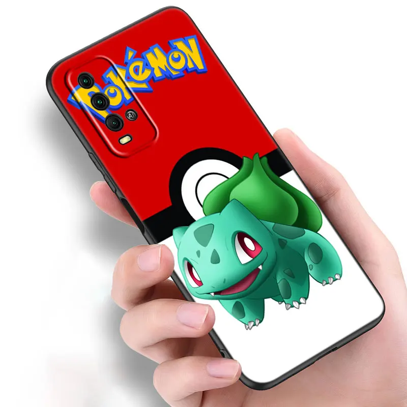 Bulbasaur Pokemon Black Phone Case For Xiaomi Mi POCO X5 X4 X3 NFC F4 F3 GT 5G C50 C55 C40 F1 M5 M5S M4 M3 F2 Pro 5G Cover