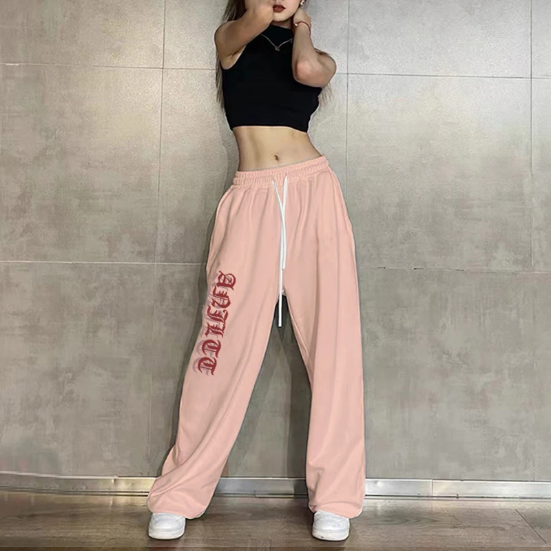ハイウエスト ヒップホップ ストリート ジャズ レディース ロングパンツ カジュアルパンツ ダンス用 プリントレター 原宿風 スレ コットンブレンド