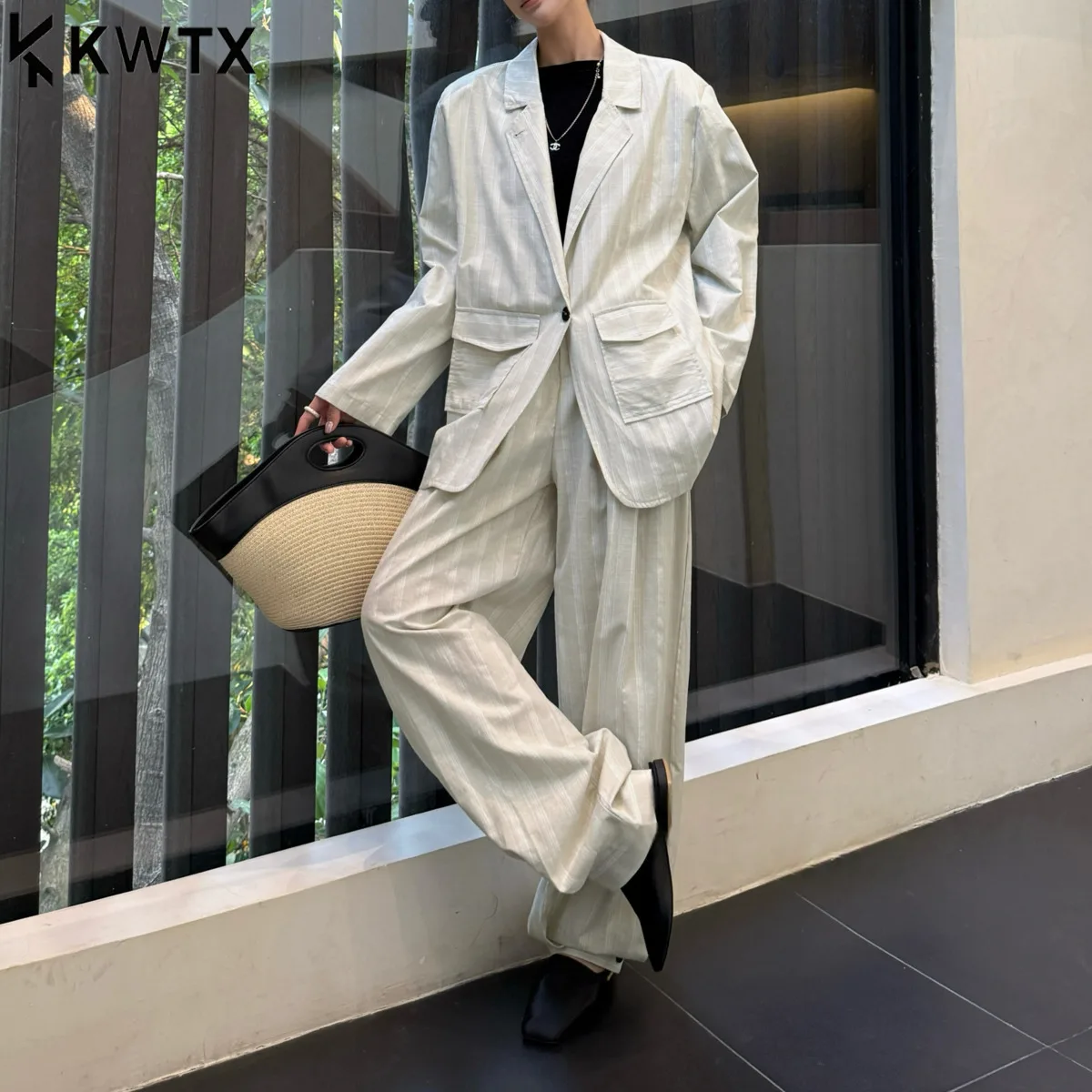 

KWTX Women’s Color Block Blazer Wide Leg Pants Set 2 Piece Casual Spring Summer 2025 Chic Elegant Premium Comfortable