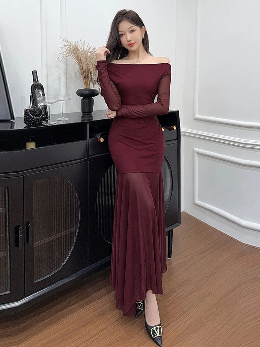 

Сексуальная длинная юбка на одно плечо Pure Desire, прозрачная юбка-база с запахом и хвостом Fi для молодых женщин, одежда для пар