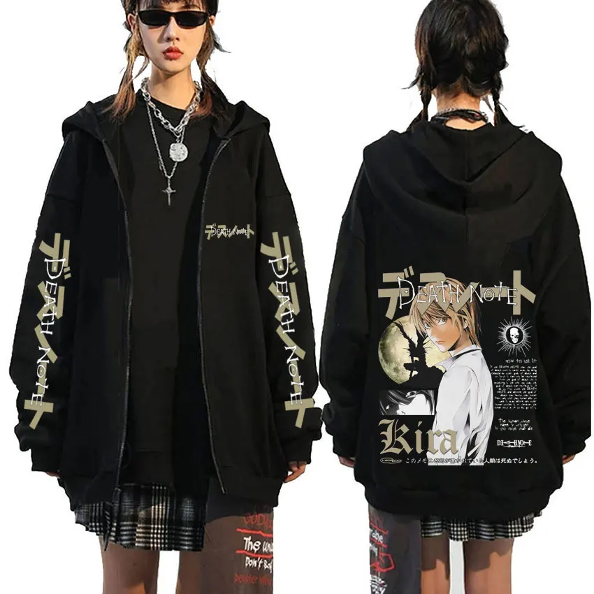 

Anime Death Note Yagami Light Graphic Zipper Hoodie Men Women Casual Oversized Zip Up Jacket Men's Vintage Zip Up Sweatshirts