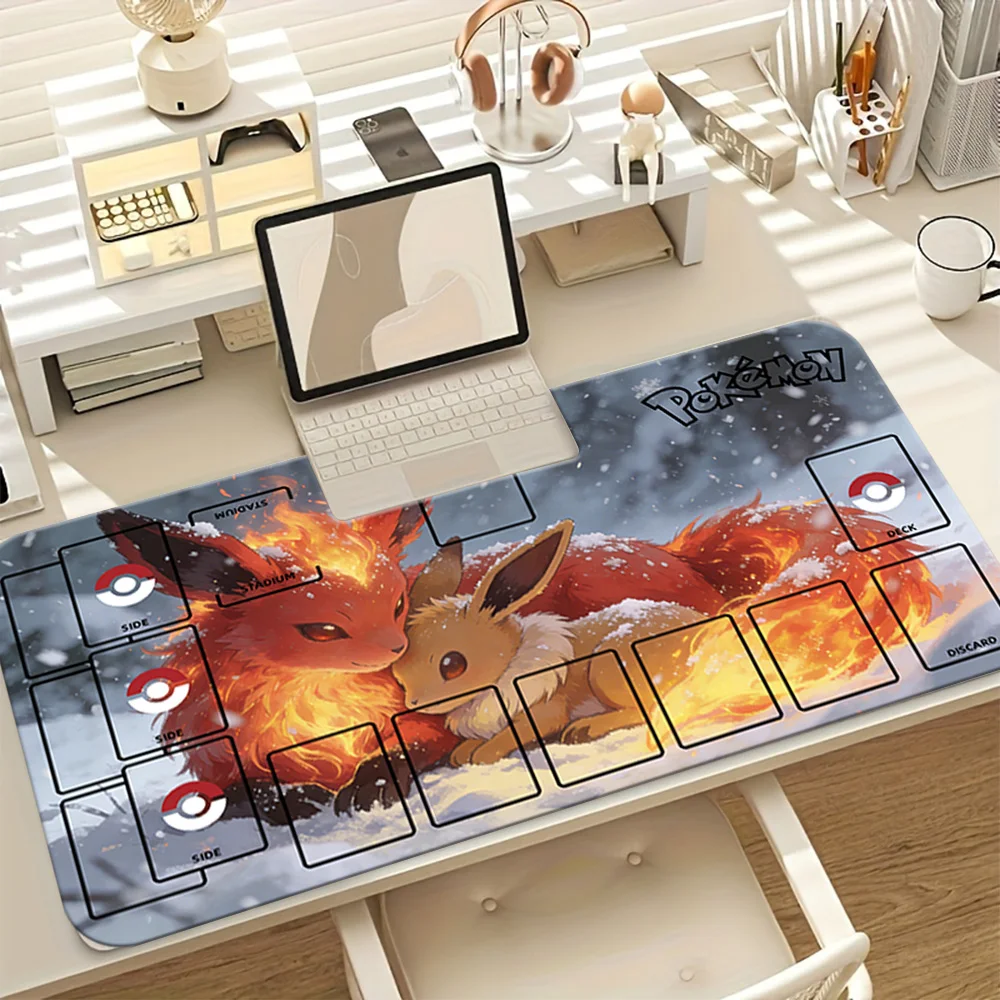 

Flareon Eevee Winter Pokemon TCG Playmat, Large Extended Gaming Mouse Pad with Card Zones, Non-Slip Desk Mat for Trading Card Ga