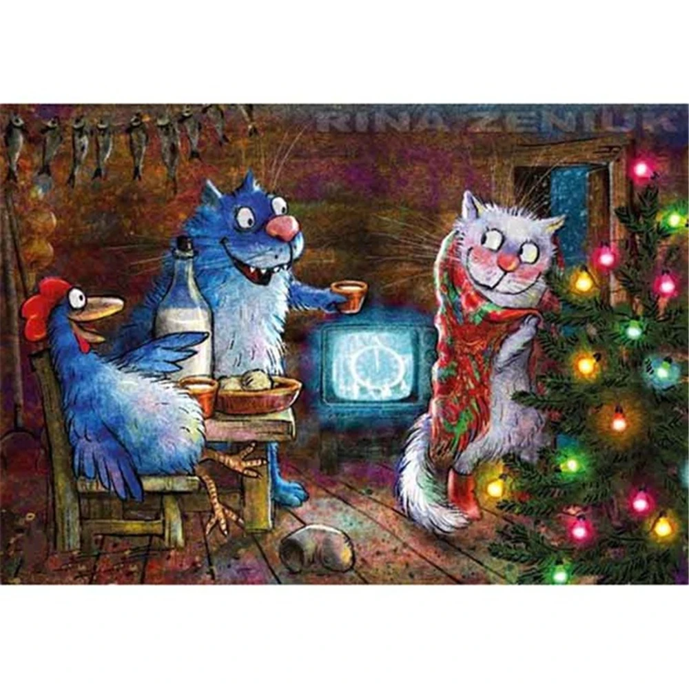 Cartoon Blue Cat DIY Cross Stitch Embroidery 11CT Kits Needlework Craft Set Printed Canvas Cotton Thread Home     Sale