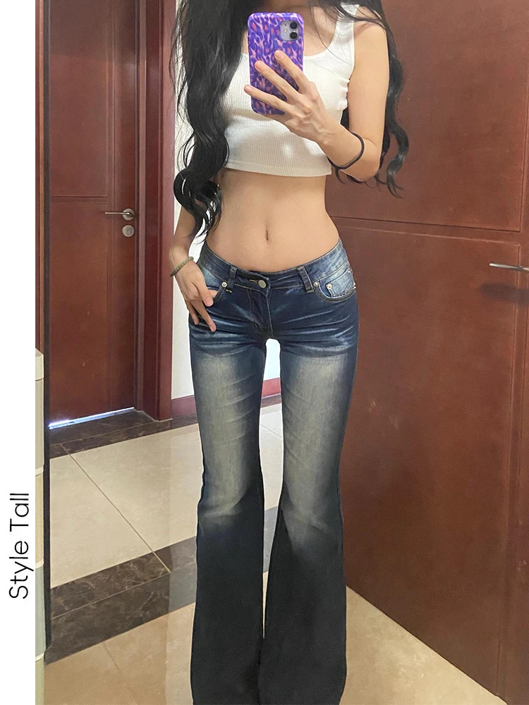 

Low Waist Flared Jeans High Rise Version 2024 Street Sle Waed Design Versatile Slim Fit Jeans for Taller Women 75cm
