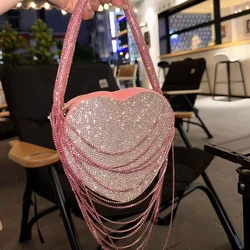 Original Shiny Rhinestone Lunch Bag Female Pink Silk Diamond Chian Wallets & Holders Evening Party Dinner Love Box Bags