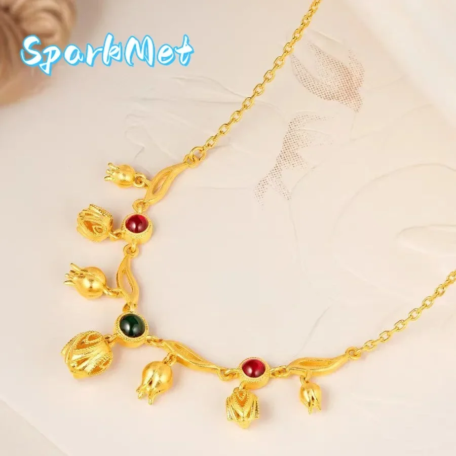 

Женское ожерелье Sparkmet в ретро-стиле, из настоящего золота 9999 пробы (24K), с подвеской в виде цветка орхидеи, элегантный комплект с цепочкой, легкая роскошь, универсальные подвески.