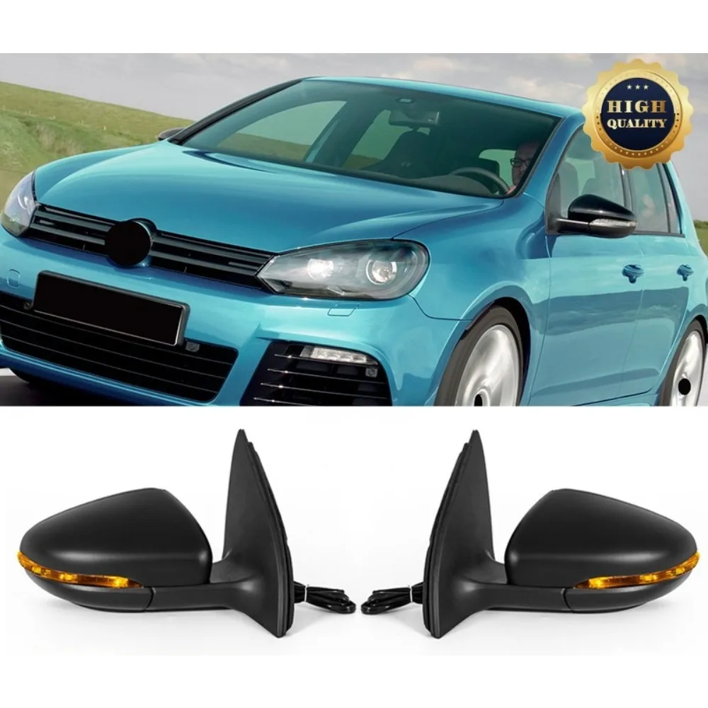 For VW Golf MK6 2009-2012 Black Electric Heated Door Wing Mirror Left+Right 2Pcs 6Pin Rear View Mirror Glass Parts 5K0857507AD
