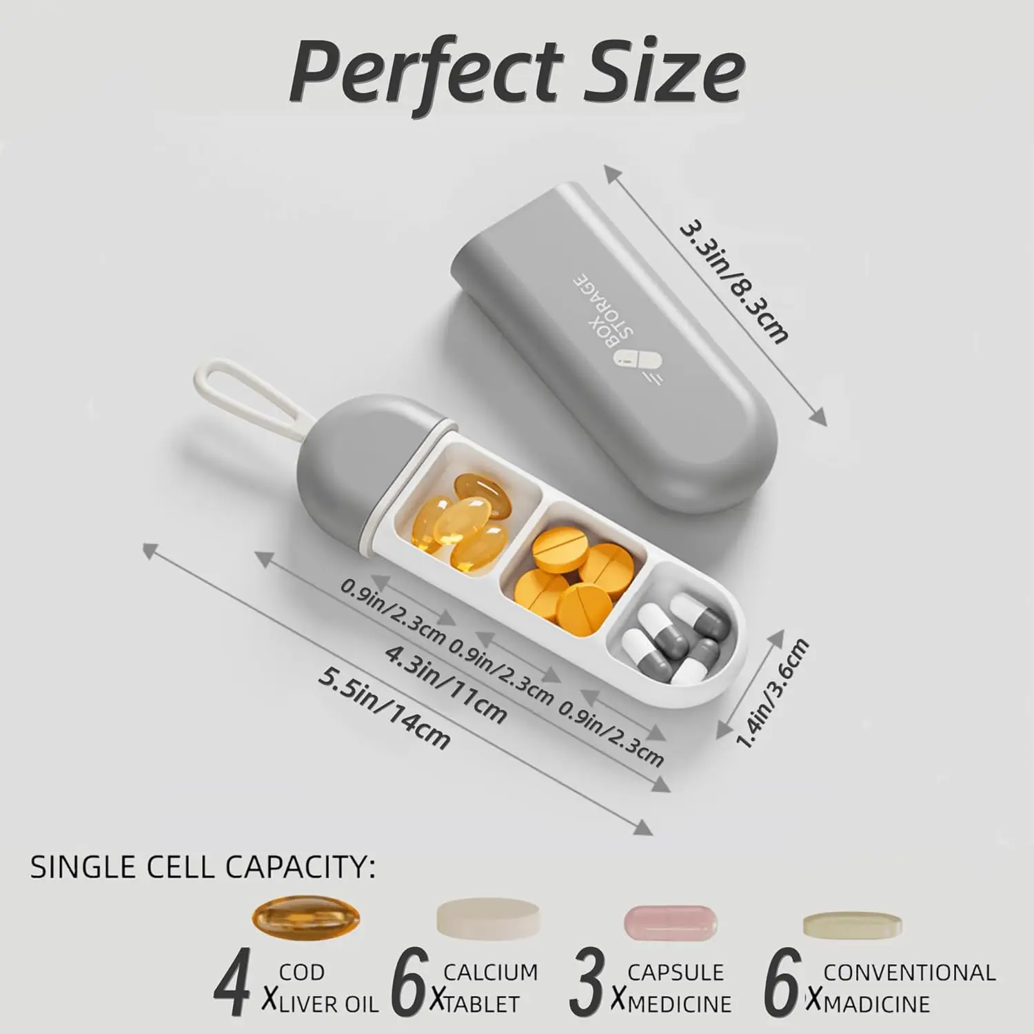 منظم حبوب الدواء 3 مقصورات علبة حبوب منع الحمل المحمولة السفر صندوق حبوب مقاوم للرطوبة للأقراص الفيتامينات مكملات زيت كبد سمك القد