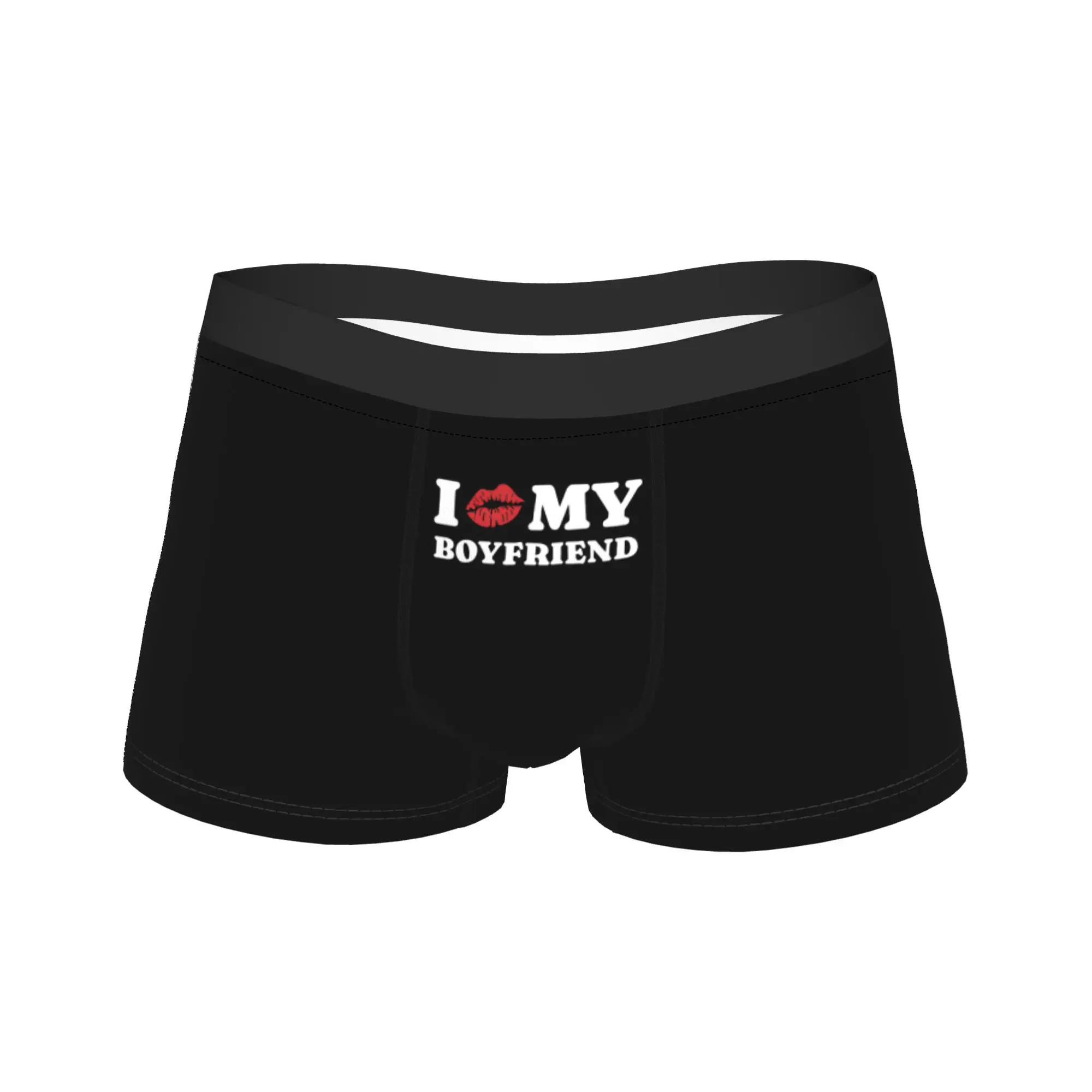 Men's I Love My Boyfriend Long Underwear Valentine's Day Fashion Boxer Briefs Shorts Panties Male Soft Underpants Plus Size