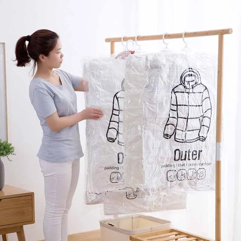 

5pcs/set Closet Hanging Organizer Vacuum Bag for Clothes Storage Bag with Hanger Space Saving Clear Seal Wardrobe Compressed Bag