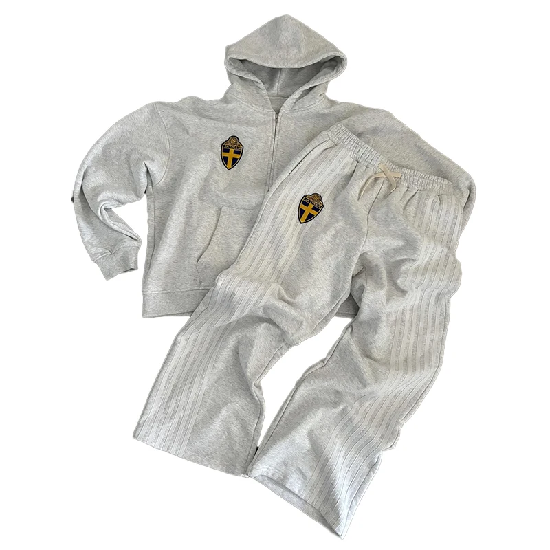 

Sports Two Piece Set Mens Womens Y2K Retro Striped Embroidered Zip Up hoodies Sweatshirt Oversized Casual Pants sweatpants Suit