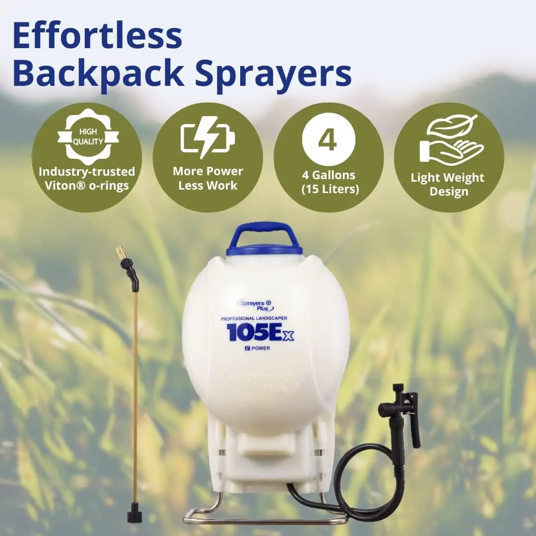 105Ex Effortless Backpack Sprayer - 20V Lithium Long Battery Life with High Grade Seals & O-Ring, Brass Wand & Nozzle