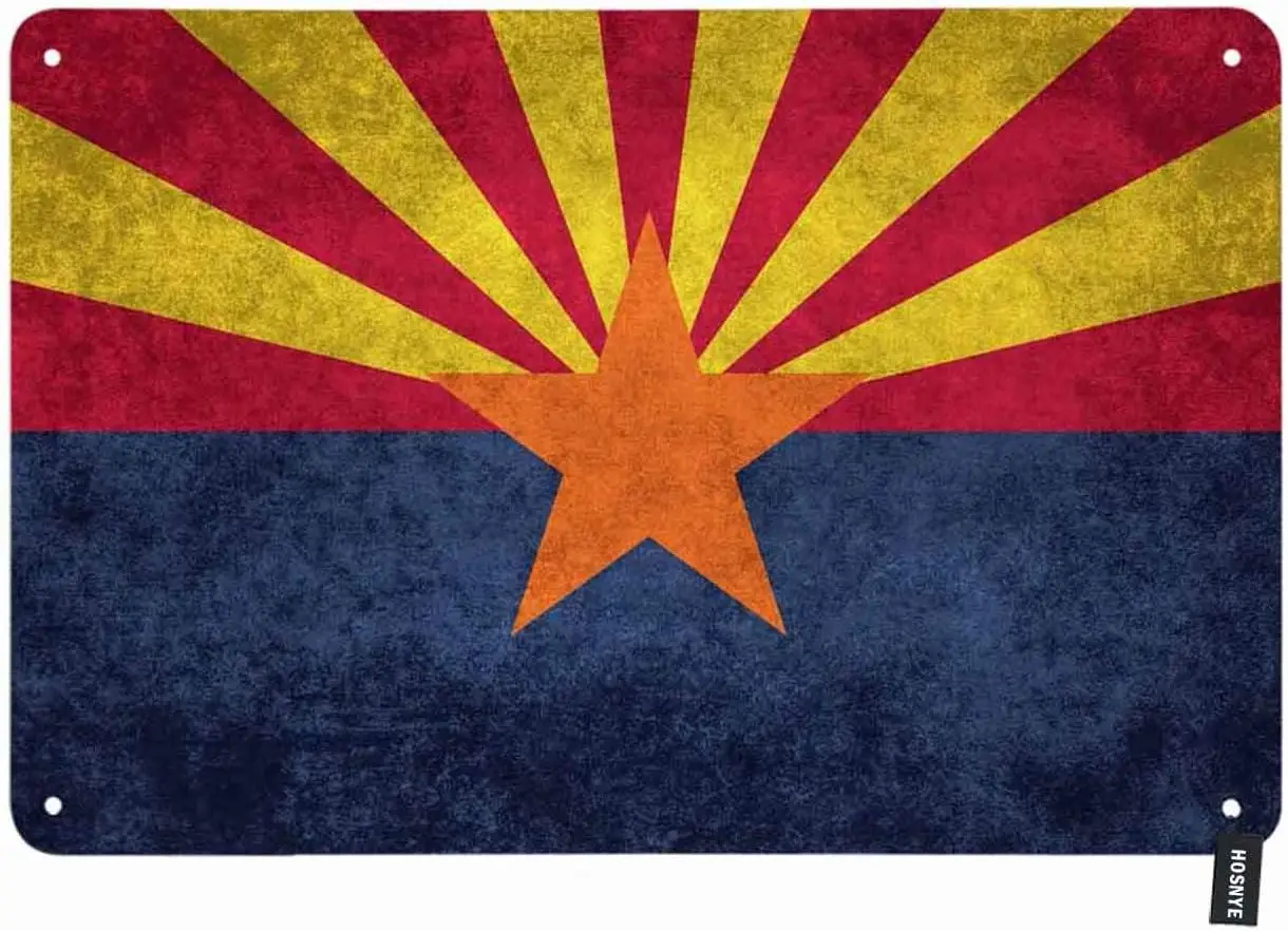Arizona State Flag Tin Sign American Grunge Vintage Background Vintage Metal Tin Signs for Men Women Wall Art Decor for Hom sign