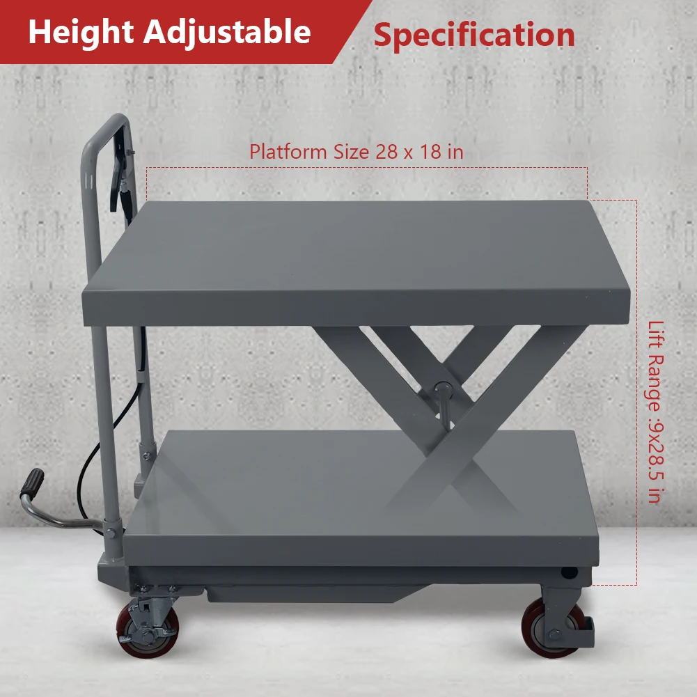 ClassyThreads 500lbs Hydraulic Lift Table Cart Motorcycle Scissor Jack Lift with 4 Wheels Foot Pump- Ideal for Material Handling