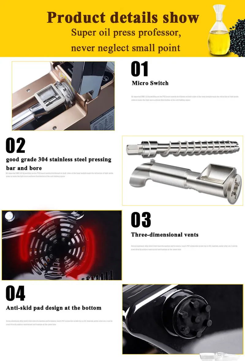 Mini presse à huile de cacahuètes en acier inoxydable, à usage domestique, extracteur d'huile de tournesol/amande/soja chaud et froid