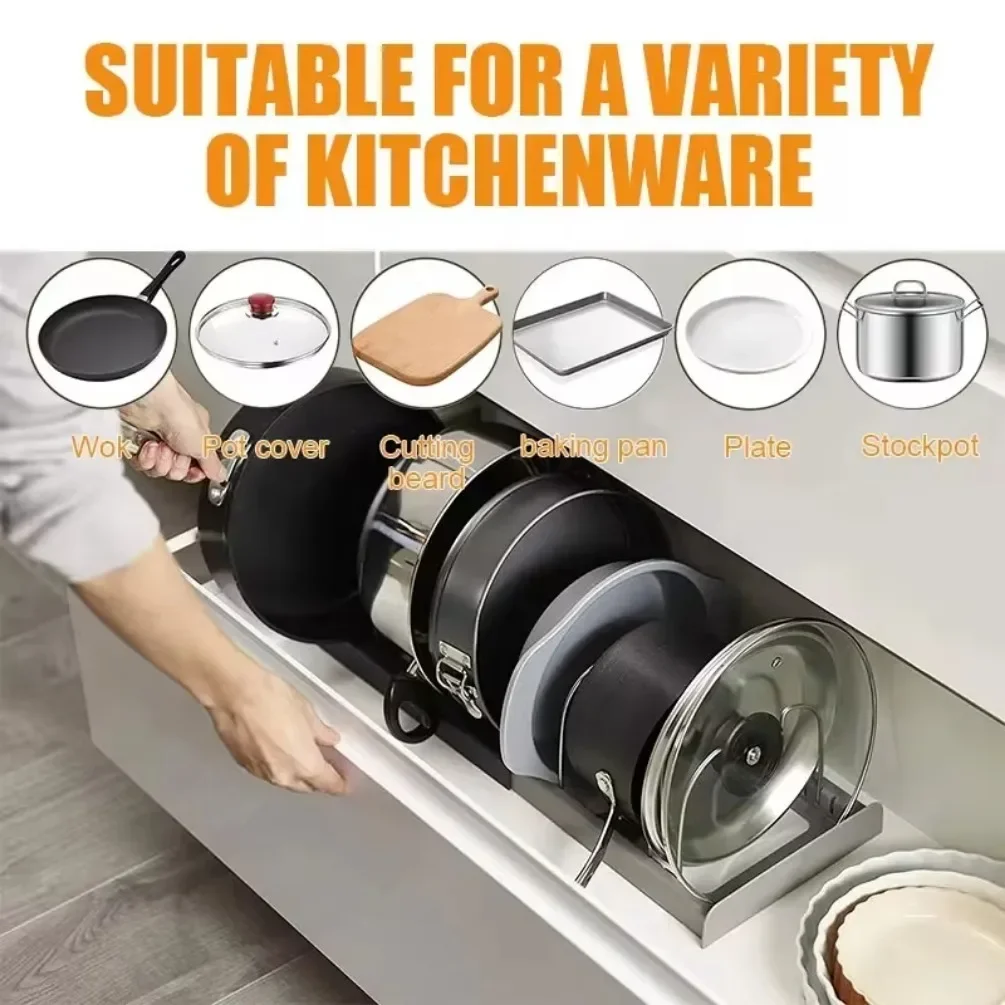 Expandable Pot Storage Rack Kitchen Drawer Storage Tool Bowl Plate Holder Tableware Cutting Board Drying Cookware Organizer Rack