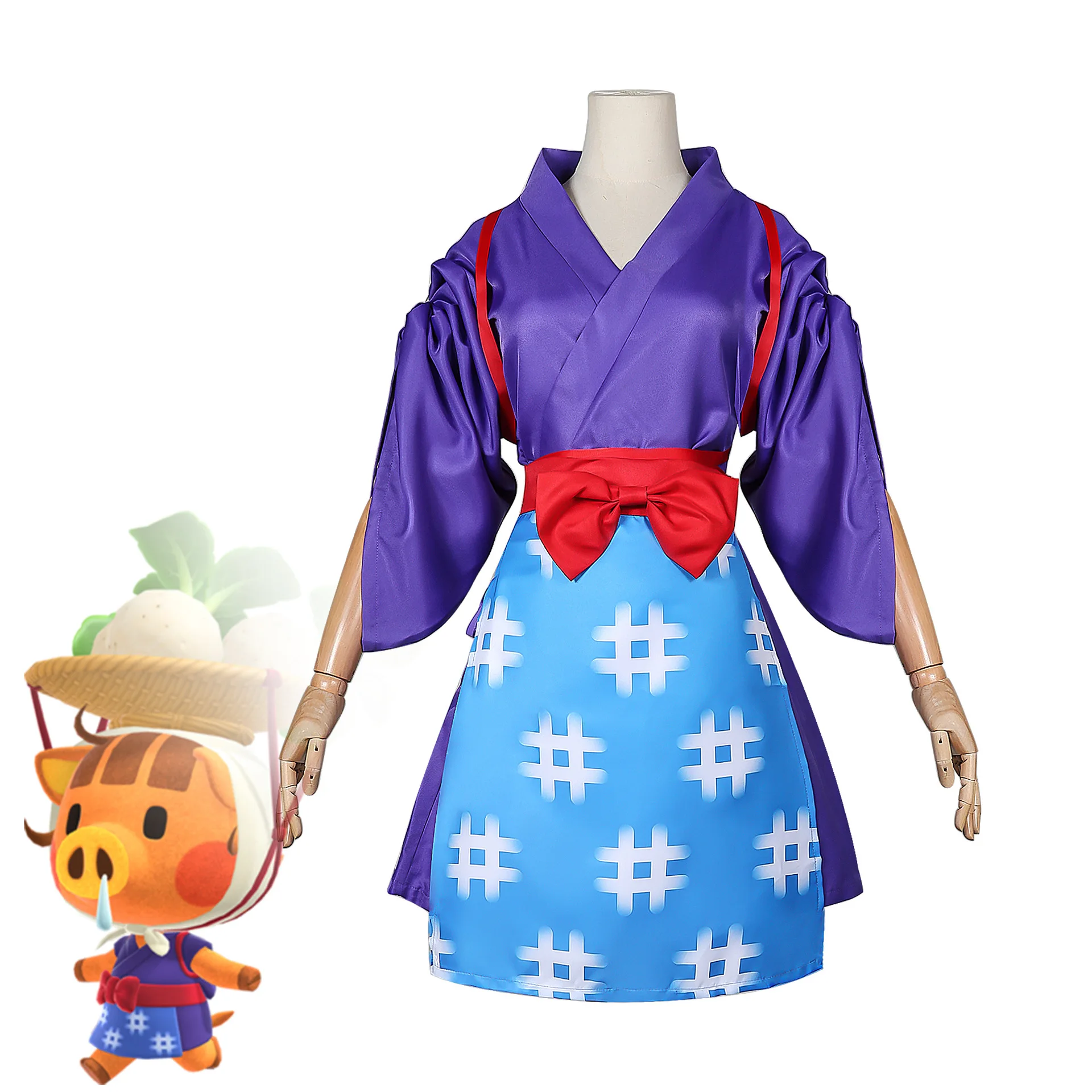 

Game Inspired Purple Daisy Mae Kimono Cosplay Costume, Japanese Style Apron & Bow Outfit for Anime Conventions & Themed Parties