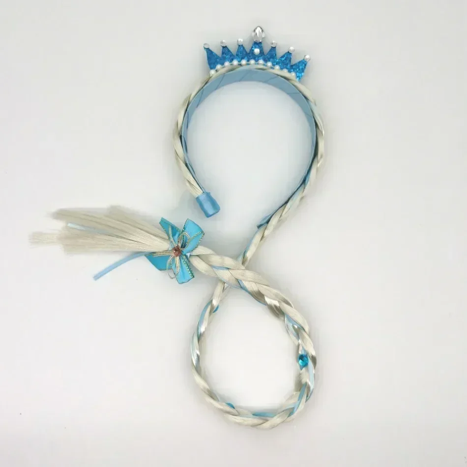 Girls Queen Dress Up Weaving Cosplay Headband Braid Snow Princess Snowflake Crown Kid Headband Bow Ornament Wig Hair Accessories