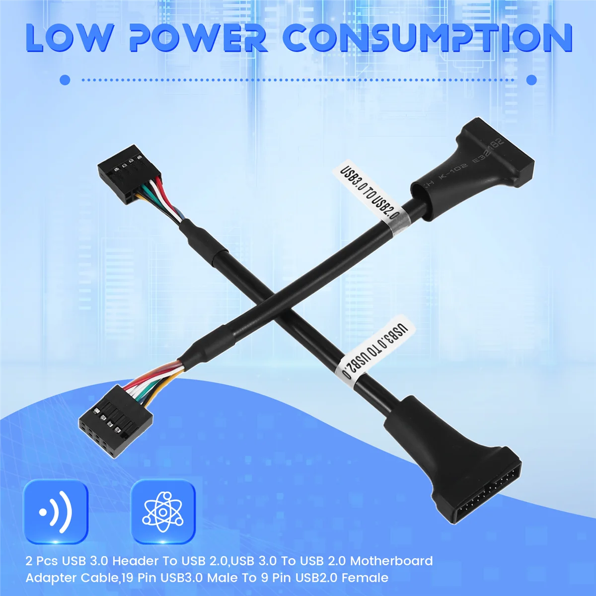 2 Pcs USB 3.0 Header To USB 2.0,USB 3.0 To USB 2.0 Motherboard Adapter Cable,19 Pin USB3.0 Male To 9 Pin USB2.0 Female