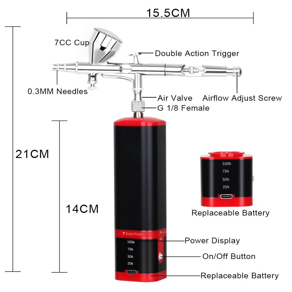 Imagem -04 - Auto Start-stop Airbrush Compressor Kit Modelo Spray Pen Substituir a Bateria Cosméticos de Beleza Salão de Maquiagem Tatuagem Temporária