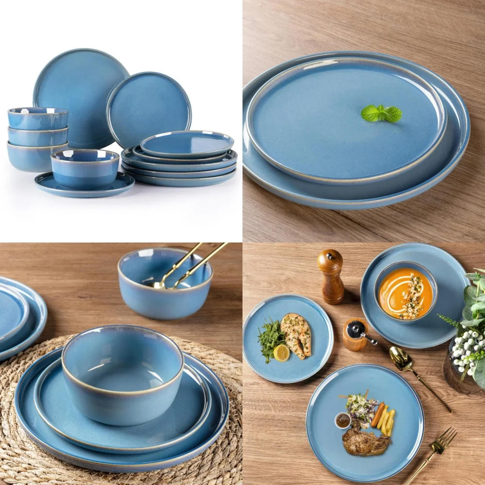 

Набор керамической посуды Набор керамической посуды из 12 предметов для 4 каменных тарелок Миски Современная посуда идеально подходит для повседневного использования и