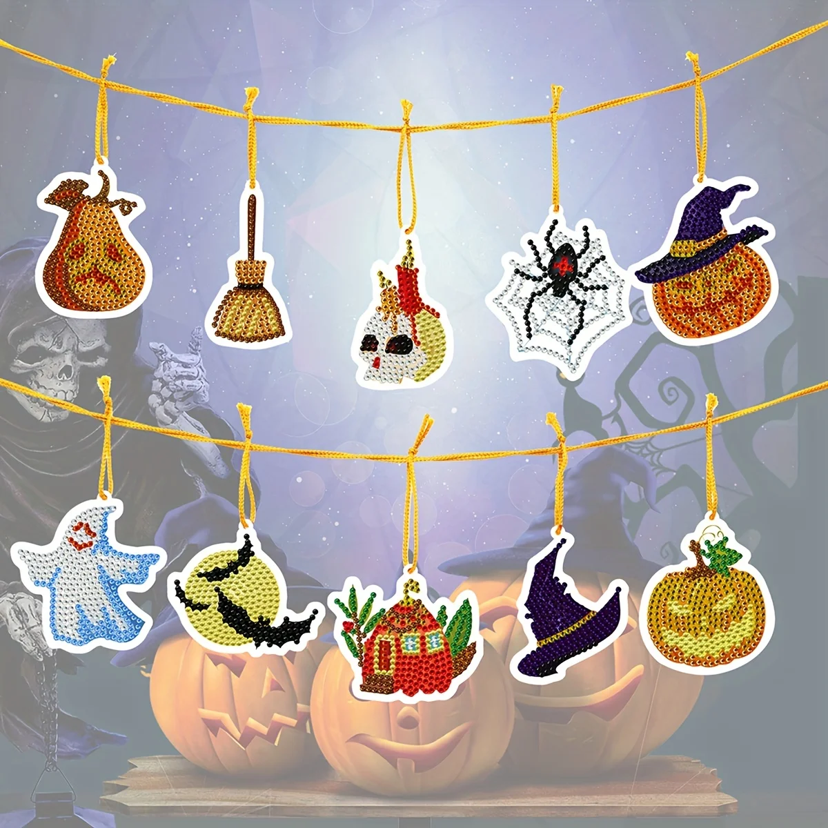 10pcs/set DIY Diamond Painting Halloween Pendant Special Shaped Rhinestone Diamond Pumpkin Spider Ghost Mosaic Ornament