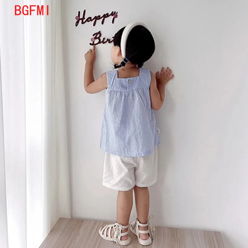 Korean Children's Clothing 2024 Summer New Girl's Sleeveless Plaid Loose Fitting Vest Suspender Top + Shorts Two-piece Suit 1-5Y