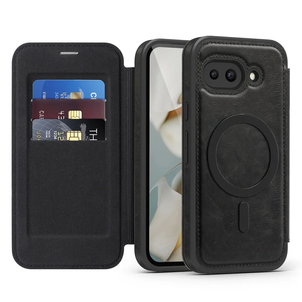 

Кожаный флип-чехол для телефона MagSafe с гальваническим покрытием для Google Pixel 8 9 Pro XL 9A, кошелек с блокировкой RFID и чехлом-держателем для карт