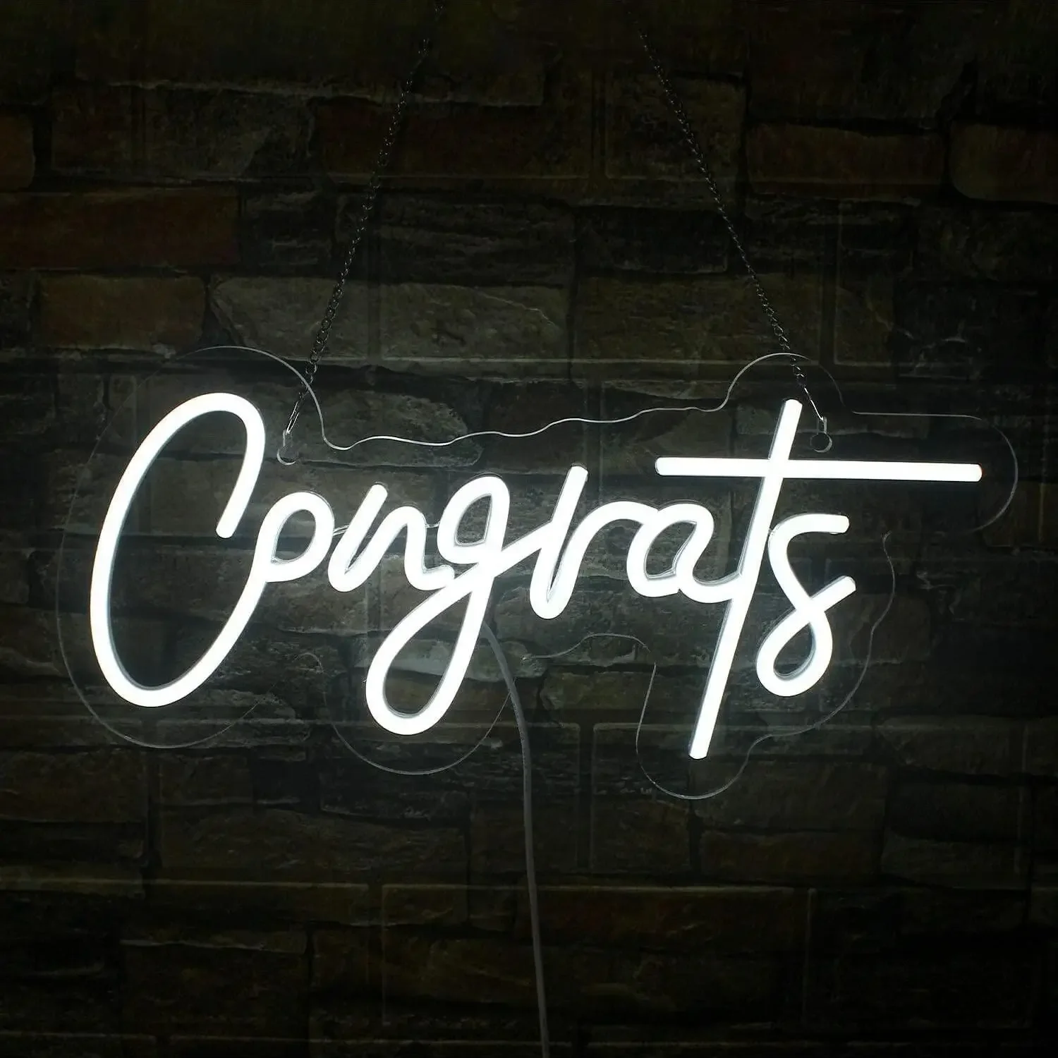 

Congratulations Led Neon Sign Wall Decor In White With Dimmable Indicator Light For Bedroom Party College Art Wall Decor Gift