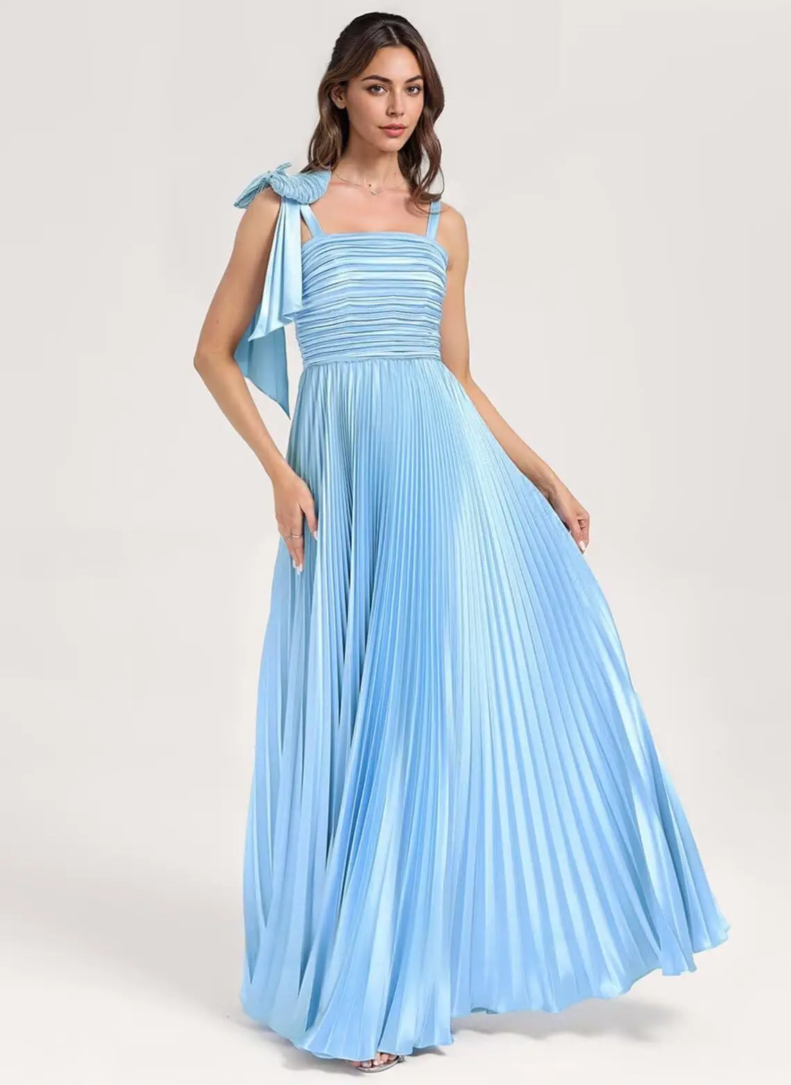 

Women's Square Neck Corset Bridesmaid Dresses Long Pleated Empire Waist Formal Dress