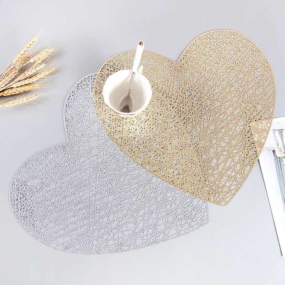 

6 Pcs Heart Shaped Placemat PVC Table Mat Decorative Elegant Anti Skid Wear Resistant Home Restaurant Accessories