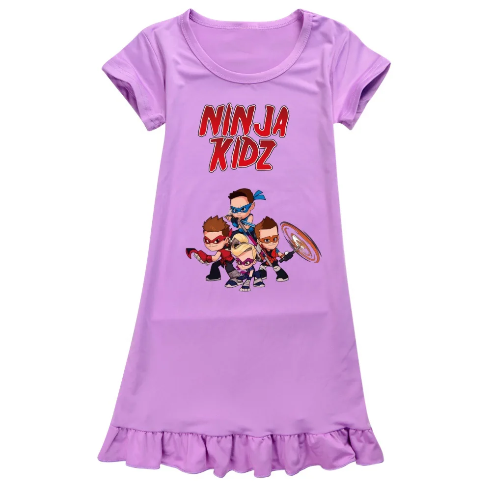 Ninja Kidz Cotton Nightdress Little Teen Girl Pajamas Dresses Summer Children Cartoon Nightgown Home Clothes Kids Sleepwear