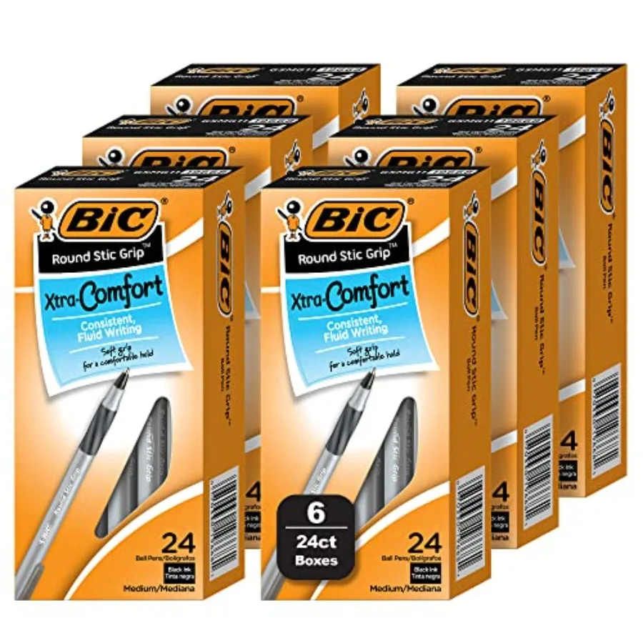 

Round Stic Xtra Comfort Black Ballpoint Pens, Medium Point 1.2mm,144-Count Pack of Bulk Pens, No. 1 Selling Ballpoint Pens