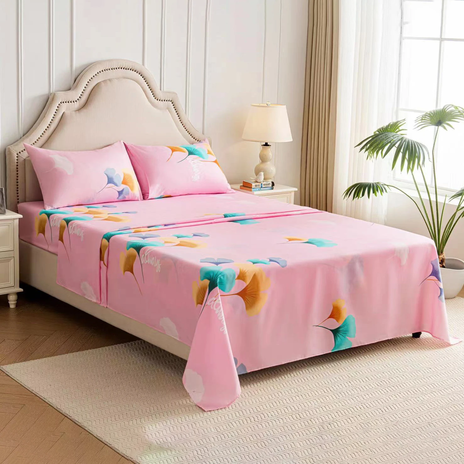 ملاءات قطنية ببطانة وأغطية وملاءة ، سرير فاخر في غرفة نوم ، حقيبة لجميع المواسم ، كينج أند كوين ، 4 line